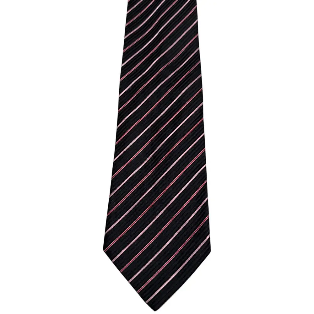 Sartori Silk Tie Necktie Diagonal Stripes Jacquard Italy Career Formal Black Red
